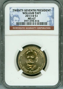 2013 D NGC MS67 $1 27TH PRESIDENT WILLIAM TAFT DOLLAR, 2nd TOP REGISTRY, SUPERB - Picture 1 of 4