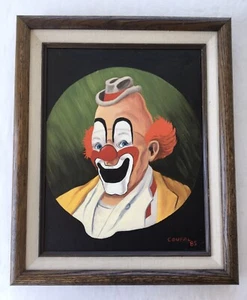 Pintura Payaso Sonriente De Colección Óleo Acrílico Sobre Lienzo Artista Firmado Coufal 85 - Imagen 1 de 12