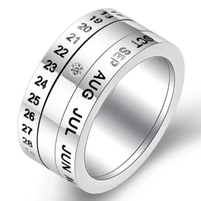Classic 316L Stainless Steel Month & Date Calendar Rotation Ring - Image 1 of 2