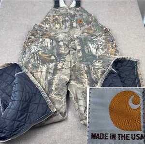Vintage Carhartt Bib Overalls XL Realtree Camo Insulated Double Knee USA 46x30 - Picture 1 of 24