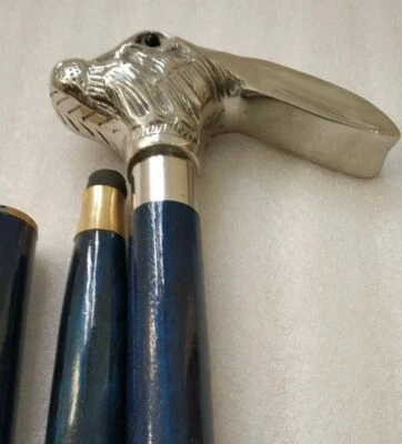 Bastone antico vintage in legno argento cromato manico coniglio pomello canna... - Immagine 1 di 4