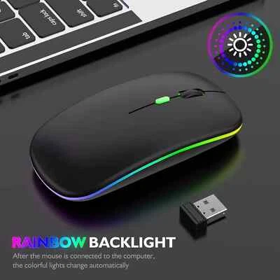 RGB LED Wireless Mouse Rechargeable Optical Silent Mice USB For PC Laptop UK - Image 1 of 4
