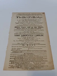 Theatre Royal Drury Lane Broadside Playbill 1815 The Devil's Bridge Authentic  - Bild 1 von 4