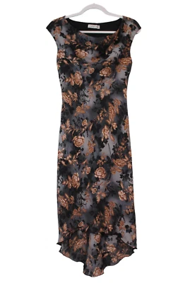 Vestido Vintage Años 90 Y2K Talla Pequeña Gasa Floral Capucha Cuello Drapeado Maxi Fluido Foto 1 de 4