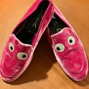 Crushed Velvet Pink Lola Cruz Google Eyed Loafers Size 7-PRISTINE-retail $298 - Picture 1 of 6