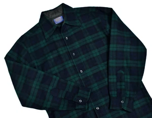 VTG Pendleton 100% Wool Blackwatch Plaid Lodge Shirt -M- Tartan Made in USA - Picture 1 of 7