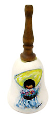 DeGrazia Flower Boy Hand Bell Signed Original 5" Sandstone Wood Handle