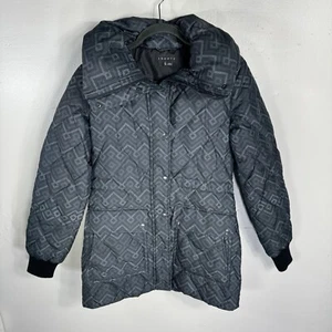THEORY Down Puffer Coat women quilted small stand up Collar Dufour Print gray - Picture 1 of 20