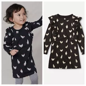 Teesammlung schwarz fröhlich Hühner bedruckt Rüsche Ärmel Kleid Mädchen Größe 12 - Bild 1 von 5