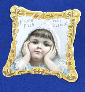 C.1885 Victorian Trade Card ~ HOOD'S Pills Cure Liver Ills ~ Lowell, MA 3" x 3" - Picture 1 of 3