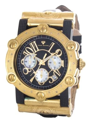 Aqua Master Men's Black Dial Gold Genuine Leather Band Quartz Watch 42mm W#145 - Image 1 of 2