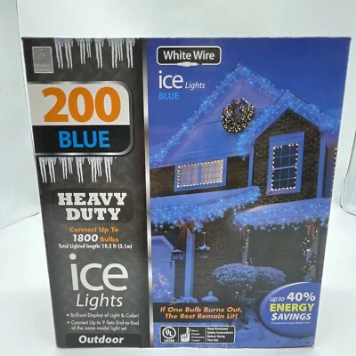 200 AZUL Outdoor Heavy Duty Fio Branco Luz de Gelo Conjunto de Férias NOVAS Estações de Férias - Imagem 1 de 2