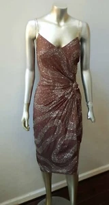 VESTIDO MIDI DE FIESTA DE COLECCIÓN DE DISEÑO CON CUENTAS DE SEDA ESTRÁS ESPAGUETI CADENA CORREAS S/M - Imagen 1 de 11