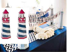 2 lighthouse red white blue rustic nautical centerpiece wedding baby beach party - Nautical Party Decorations 2 lighthouse red white blue rustic nautical centerpiece wedding baby beach party - Nautical Party Decorations