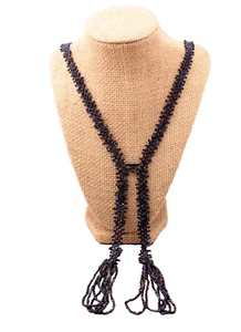 Vintage Glass Black Iridescent Seed Bead 44 Inch Long Flapper Necklace - Picture 1 of 5