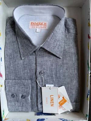 NWT INSERCH Mens Long Sleeve New Gray Color Shirt 100% Linen Size 5XL - Image 1 of 4