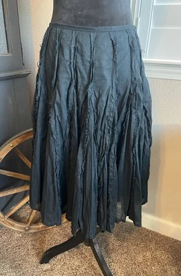 Odille x Anthropologie Black Skirt MIDI Patchwork Gypsy Fringe Goth Fairy Sz 2 - Image 1 of 4