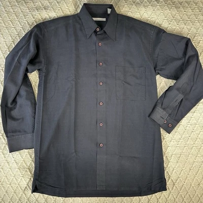 Metaphor Men's Medium Long Sleeve Button Front Dress Shirt Dark Gray Pocket - Image 1 of 4