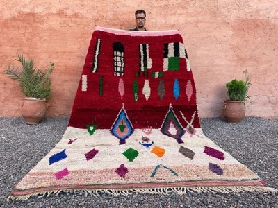 Alfombra de lana bereber marroquí anudada a mano alfombra de diseño multicolo... - Imagen 1 de 4