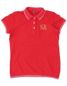 ICEBERG Womens Short Graphic Polo Shirt IT 42 Medium Red Cotton AL20 - Picture 1 of 5