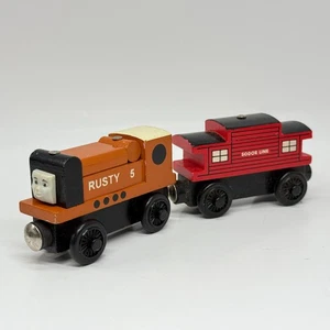 Thomas & Friends Wooden Railway Rusty Train Engine 1997 & Caboose 2000 - Picture 1 of 10