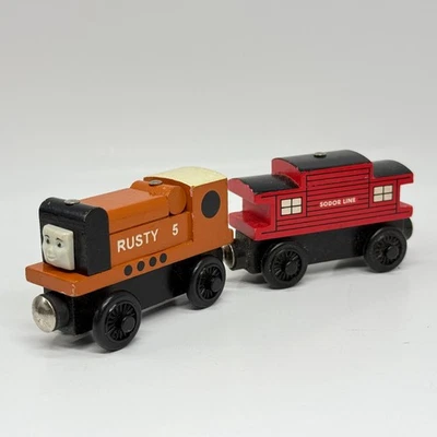 Thomas & Friends Wooden Railway Rusty Train Engine 1997 & Caboose 2000 - Image 1 of 4