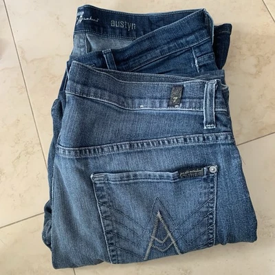 7 For All Mankind Austyn Jeans Lot Of 2 Mens 33/34 Relaxed Straight Stretch USA - Image 1 of 4