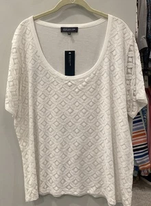 Jones New York NWT Woman White Floral Lace Top 3X Lined Short Sleeve Romantic - Picture 1 of 10