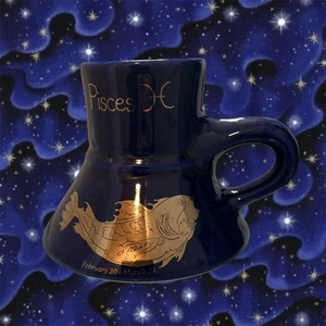 Feltman Langer Vintage Porcelain No Spill Mug - Zodiac Pisces Blue - Horoscopes - Picture 1 of 6