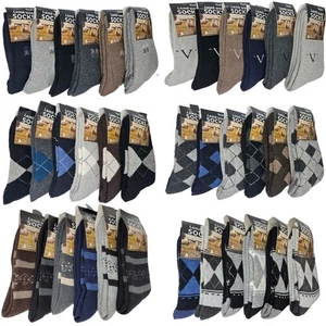 Chaussettes d'équipage homme laine d'agneau taille 10-13, imprimés Argyle, hiver chaud, lot de 6 - Photo 1/10
