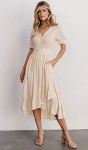 NEW Baltic Born Hannah Cottagecore Coastal Cowgirl Pockets Neutral Midi Dress XL - Picture 1 of 7