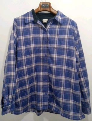 Jaqueta camisa LL BEAN ajuste tradicional xadrez flanela lã forrada com botões tamanho G - Imagem 1 de 4