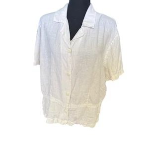 Hot Cotton Linen collared Short Sleeve Top Womens Size L - Picture 1 of 5