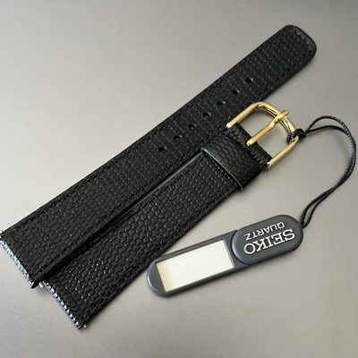 Correa de reloj Seiko para hombre 18/15 cuero negro brillante extra delgada con hebilla JAPÓN Foto 1 de 4