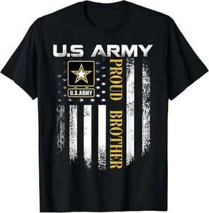 Vintage U_S_ Army Proud Brother With American Flag Gift Unisex T-Shirt - Picture 1 of 3