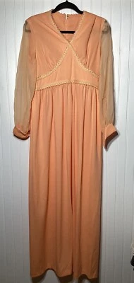 Vestido Vintage Melocotón Maxi Transparente Manga Larga Talla 16 Defecto Foto 1 de 4