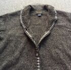 WOOLRICH Nordic Wool Cardigan Sweater Large Collar Button Salt Pepper Womens L 