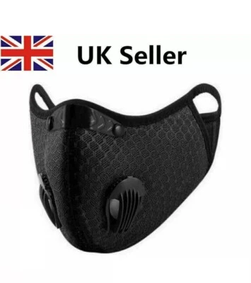 Reusable Washable Anti Pollution Face Mask PM2.5 One/Two Air Vent With Filter UK - Image 1 of 4