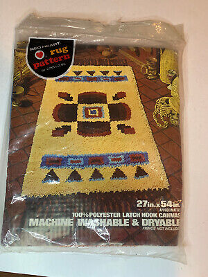 Vtg Red Heart Latch Hook Rug Pattern CANVAS ONLY-Aztec/Indian Design 27x54 • 16.84€