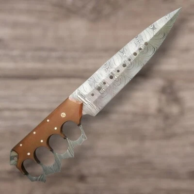 custom handmade Damascus steel bowie hunting knife, fixed blade knife - Image 1 of 4