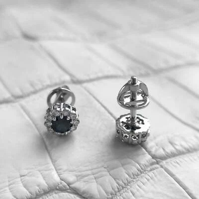 1.7ct Blue Sapphire Lab-Created Diamond Halo Stud Earrings 14k White Gold Plated - image 1 of 4