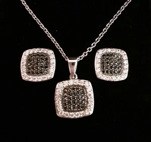 Set collana e orecchini PAVE platino su bianco e nero idea regalo! - Foto 1 di 3