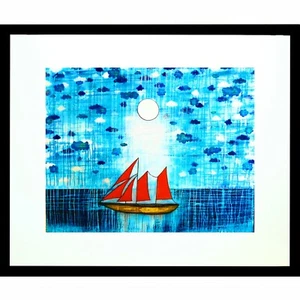 Jolly Rover Key West 11x14" Matted Art Print Sailboat Full Moon Sail Boat Decor - Picture 1 of 6
