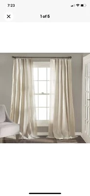 Rosalie Lush Decor Window Curtains 2 54” x 84” Panels Ivory Linen Look Lace Trim - Image 1 of 3