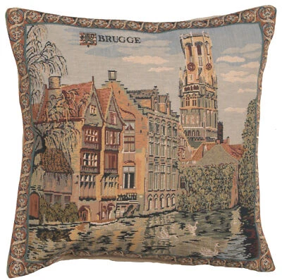 Funda de cojín europea Canals of Bruges almohada belga decoración del hogar 18x18 pulgadas Foto 1 de 4