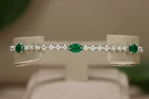 5Ct Oval Cut Lab Created Green Emerald Tennis Bracelet 14K White Gold Plated - Picture 1 of 9
