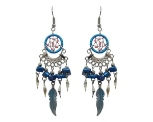 Mini Dream Catcher Chip Stone Feather Charm Dangle Earrings Boho Fashion Jewelry - Picture 1 of 3