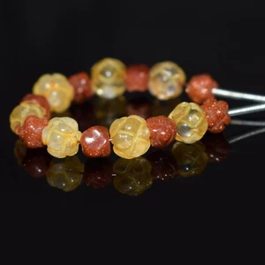 5-7MM Genuine A++ Citrine & Sunstone Hand Carved Gemstone 3" Craft Making Beads - Picture 1 of 9