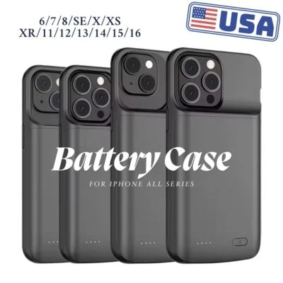 Power Bank Charging Cover External Battery Charger Case For iPhone 6~16 Series - Image 1 of 4