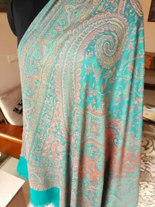 turquoise Royal Paisley Jacquard Shawl Soft Cashmere Blend All Seasons Wrap - Picture 1 of 3
